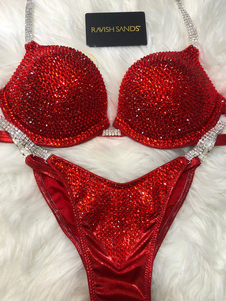 Custom Wellness/Euro cut Competition Bikinis Red Phenomenon Underwire Push up bra