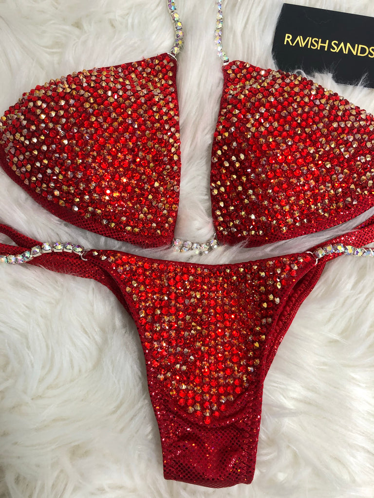 Custom Competition Bikinis Red/Red AB Sparkle
