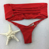 Red Seamless Strapless Tanning cheeky bikini as on (Katy wears Standard front/mini micro cheeky cut swim)