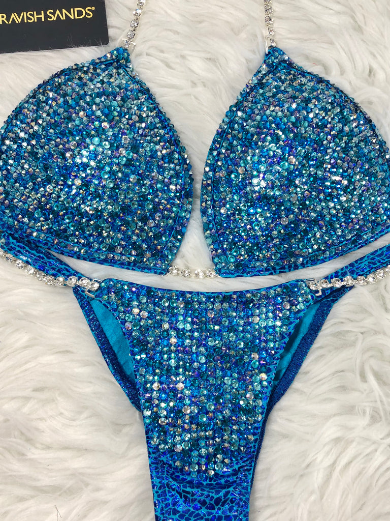 Custom Competition Bikinis Blue snake bliss Molded cup top