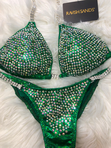 Custom Confetti Bliss emerald clear ab Competition Bikini