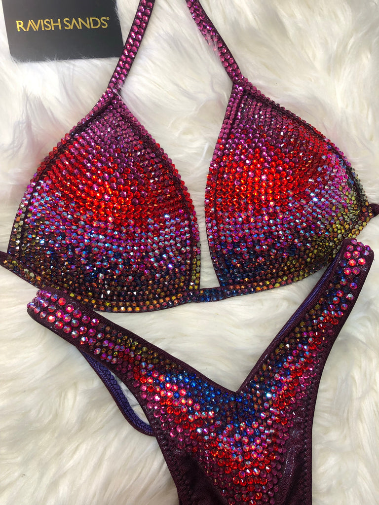 Custom Competition Bikinis red Cranberry Volcano Gradient molded cup Wellness bikini