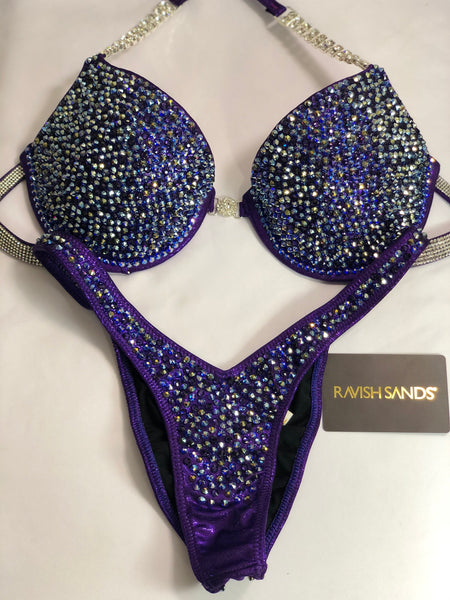 Custom Competition Bikinis Purple Bling Luxe Underwire Push up bra Wellness bikini