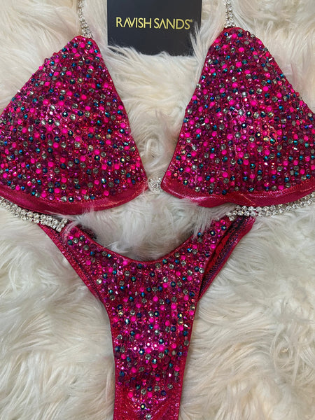 Ready to ship Electric pink, v cut front, pro cut butt, medium skinny top