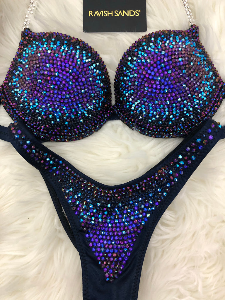 Custom Competition Bikinis “Elegance” Blue/purple  Underwire Push up bra Wellness bikini