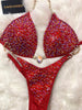 Custom Competition Bikinis Red Bling Luxe Molded cup Wellness bikini w/connectors
