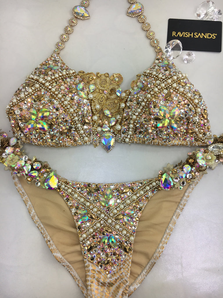 Custom Style Deluxe Golden Bling Themewear with wings $1299 or bikini only $699 (This exact swatch may sell out and substitute used)