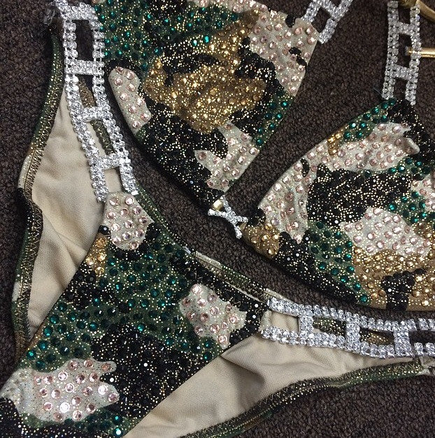 Quick View Competition Bikinis Green Camo Fabric Pattern Bubble Elite