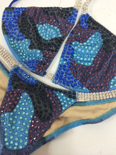 Quick View Competition Bikinis Blue/Turquoise Fabric Pattern Bubble Elite